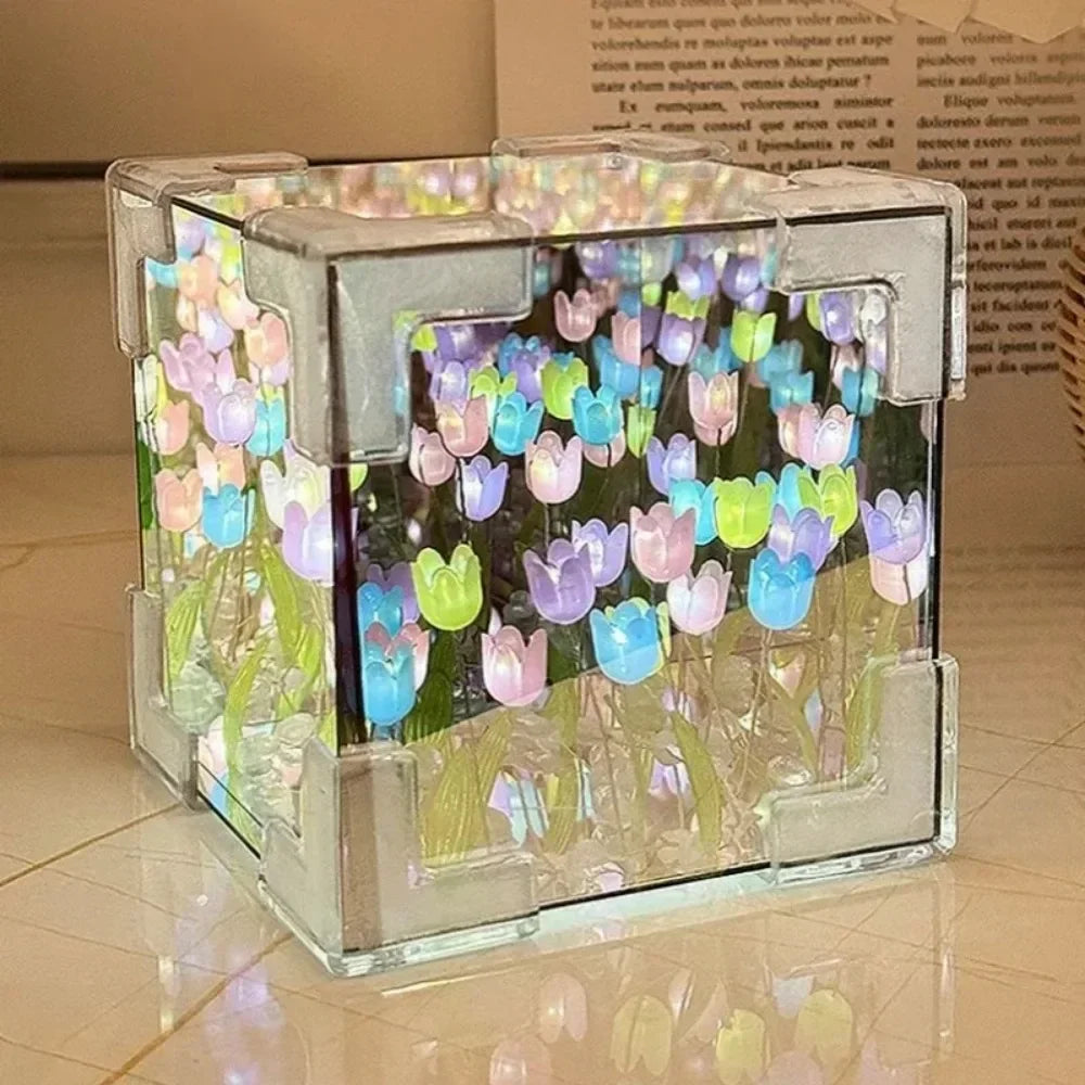 Tulip Flower Cube Three-Dimensional Small Night Lamp