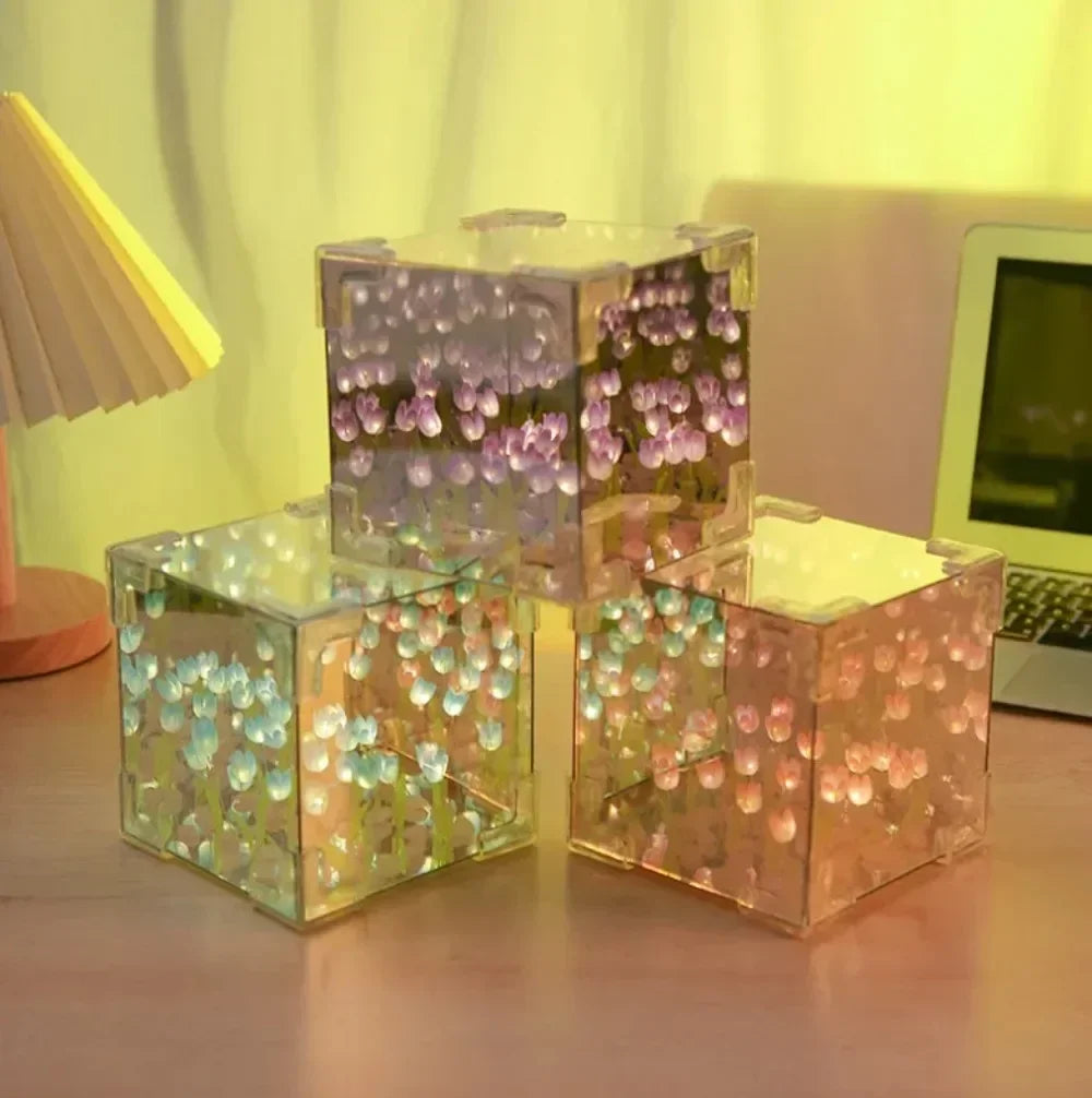 Tulip Flower Cube Three-Dimensional Small Night Lamp