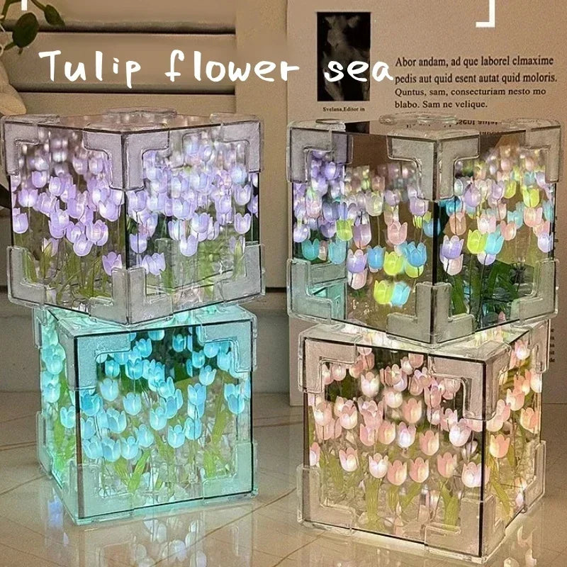 Tulip Flower Cube Three-Dimensional Small Night Lamp