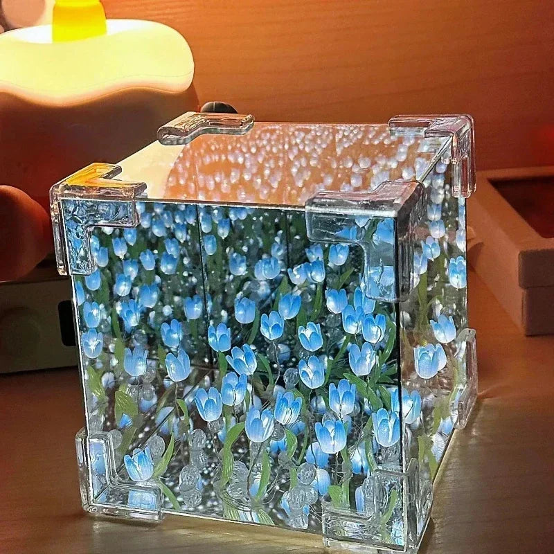 Tulip Flower Cube Three-Dimensional Small Night Lamp