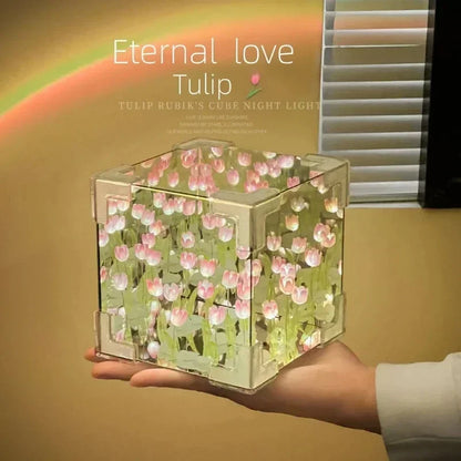 Tulip Flower Cube Three-Dimensional Small Night Lamp