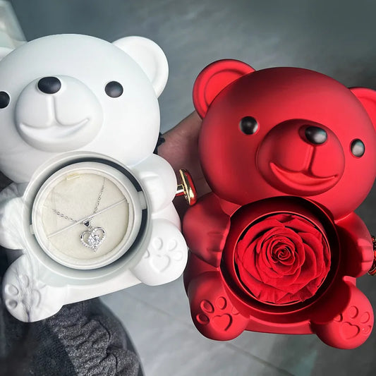 Eternal Rose Teddy Bear Gift Box with Necklace